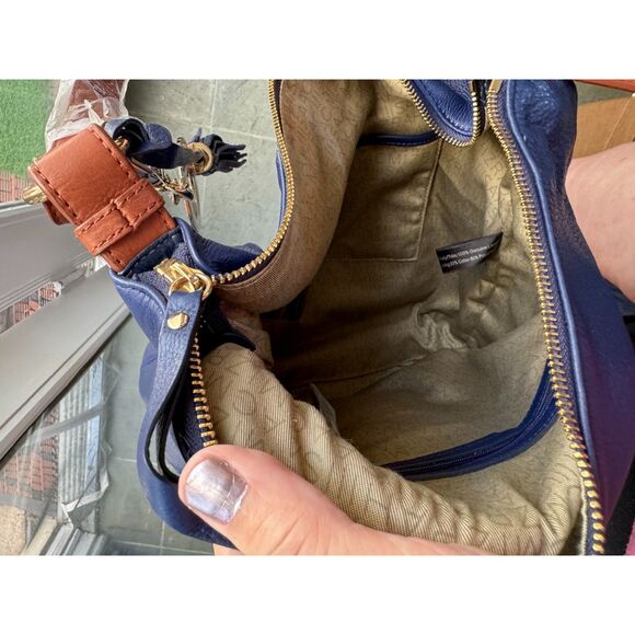 NWOT Isaac Mizrahi Bridgehampton Blu Pebbl Leather Hobo Bag Approx 22" 15"x13.5" - Picture 5 of 14